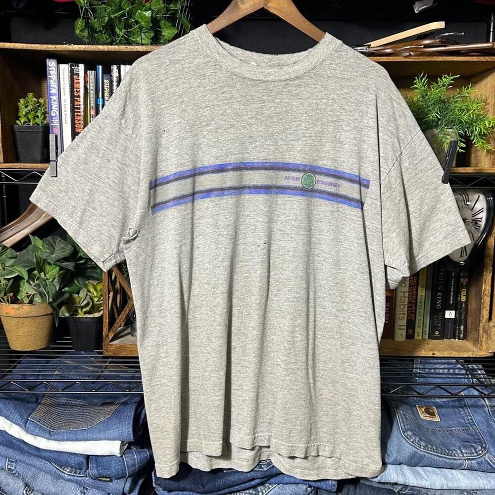 Vintage 90s Pro Spirit Surf Tee Striped Surfer Skater Grey Distressed Shirt